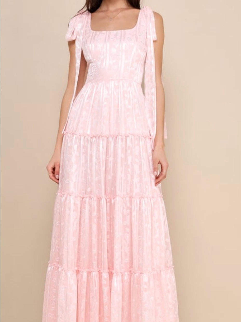 Lulu's Blush Pink Tiered Maxi Dress with Tie Straps